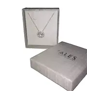 Zales White Sapphire Sunburst Frame Sterling Silver Pedant Necklace NWT