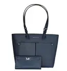 MICHAEL KORS JET SET TRAVEL MEDIUM DOUBLE POCKET TOTE SHOULDER BAG + WALLET NAVY
