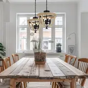 Hosley Close to Ceiling Pendant Light 4Lt in Black and Oak