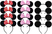Mouse Ears Headband EURICA Adult Headband Mouse Costume Solid Back Red Bow Pink Bow for Girls Boys Birthday Party Theme Park Costume Play Celebration Pack of 12