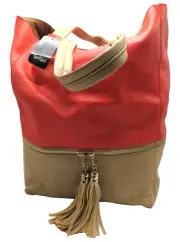 BNWT Sportsgirl Faux Leather Shoulder Bag Tote Orange Brown Zip Tassel Detailing
