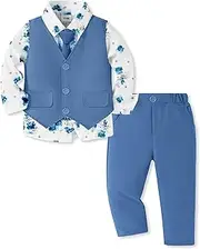 [SANMIO] Boy Suit Toddler Boys Formal Dress Outfit Shirt+Printed Tie+Vest+Pants Baby Tuxedo Boys Wedding Clothes