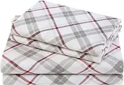 Comfort Spaces Cotton Flannel Breathable Warm Deep Pocket Sheets with Pillow Case Bedding, King, Grey/Red Plaid 4 Piece