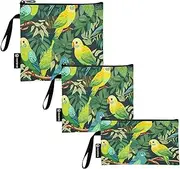 Green Yellow Parrots Leaves Reusable Sandwich and Snack Bags Washable Fabric Food Storage Bags with Zipper for Kids and Adults (Set of 3: S/M/L)