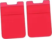 BEBEMOKO 2pcs Double Layer Phone Pouch Adhesive Holder Stick Cell Phone Wallet for Cards Id Cash Durable Elastic Red for Go Convenience
