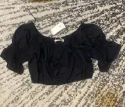 Tory Burch Black Embroidered Peasant top size XL