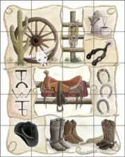 Western Tile Backsplash Donna Jensen Tack Art Ceramic Mural DJ030