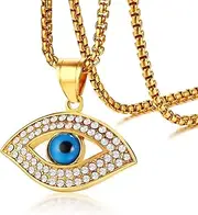 [UMtrade] Stainless Steel Crystal Blue Evil Eye Necklace Protection Lucky Amulet Pendant