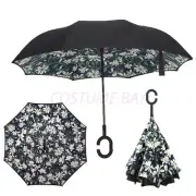 WINDPROOF UPSIDE DOWN REVERSE UMBRELLA C-HANDLE DOUBLE LAYER INSIDE-OUT INVERTED