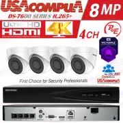 Hikvision 4K 4CH PoE NVR 8MP DS-2CD1383G0-IUF Security IP Camera System W/Audio