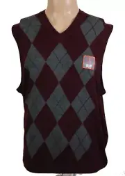 DOCKERS Men's XL Burgundy & Gray Easy Care Argyle V-Neck Soft Sweater Vest