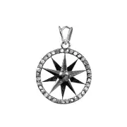 925 Sterling Silver Compass Pendant, atural Pave Diamond Starburst Pendant Charm