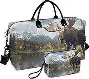 [YXYZRMY] Lake Moose Landscape Travel Duffel Bag Gym Bag Sports Tote Bag with Multiple Interior Pockets Shoulder Weekender Bag for Women Men with Toiletry Bag 20.5”x 7.9”x 13.8”, Multi-Colored, one size