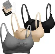 [CALLARON] 3pcs Maternity Nursing Bras Set for Breastfeeding Comfortable Bras Extenders Skin Grey and Black Versatile Support for Moms The Go
