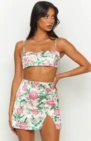 Miranda White Floral Satin Mini Skirt