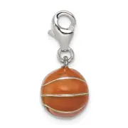 Sterling Silver Rhodium-Plated 3D Enameled Basketball Charm