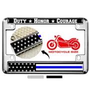 Motorcycle Metal License Plate Frame-Duty Honor Courage Thin Blue Line USA Flag
