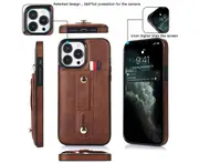 Hidden Card Slot Case for iPhone 12 Pro Max, with Leather Loop Strap - Brown