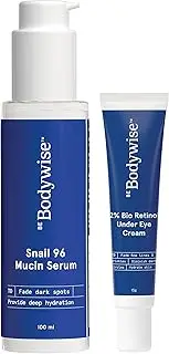Be Bodywise Snail 96 Mucin Serum 100ml & 2% Bio Retinol Under Eye Cream 15g | For Deep Hydration & Reduce Dark Circles & Fine Lines | With 96% Snail Mucin, Aloe Vera, 2% Bio Retinol & 2% Kakadu Plum