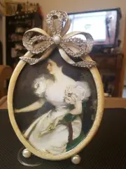 Jay Strongwater Yellow Enamel Picture Frame Oval Bow Ribbon Jewels SPF 5201