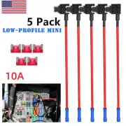 5 Pack Add-A-Circuit Fuse Tap Adapter Mini Low Profile Blade Holder 10A Fuse Set