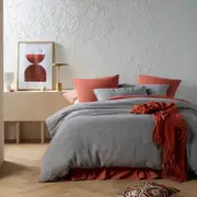Vintage Design Homewares Sentosa 100% Linen with Jacquard Weave Quilt Cover Set Twilight Queen