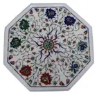 15" Marble side table handmade inlay semi precious stones art work table