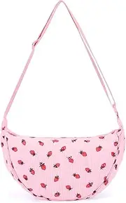 [YFGBCX] Crossbody Purse for Women Cresent Shoulder Bag Corduroy Sling Purse Strawberry Print Half Moon Purse