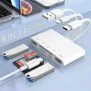 SD Card Reader for iPhone, 8-in-1 Memory Card Reader Lighting/USB/USB C to SD/TF Card USB OTG Adapter Lighting to SD Card Adapter with Charging Port for iPhone/iPad/MacBook/Samsung/PC Plug and Play