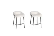 Raimon Furniture Set Of 2 Noemi Fabric Kitchen Counter Bar Stools 66cm Metal Frame - Ivory