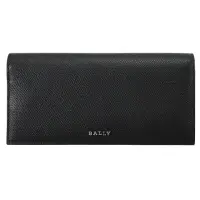 在飛比找momo購物網優惠-【BALLY】簡約金屬LOGO撞色牛皮對折零錢長夾(黑藍)