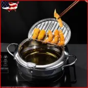 Japanese Style Deep Frying Pot with Thermometer 304 Stainless Steel Frying Pan