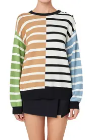 English Factory Mixed Stripe Sweater in Brown Multi at Nordstrom, Size X-Small