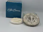 Vtg Silver Plated Glass Face Powder Container With Puff And Original Packaging