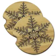 Snowflake Wood Car Coaster Gift Set fit Car & Truck Cup Holder