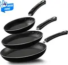 Non Stick Frying Pan Set 3 Pcs Induction Hob Cookware 20 24 28Cm Black