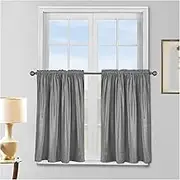 1 Pair Soft Short Valance for Windows, Rod Pocket Valance Curtains Privacy Added Small Drape Cafe Half Window Curtain Short Topper for Farmhouse Balcony Restaurant, WxL(Grey,137x60cm(54x24in))
