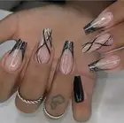 Black French Tips With Silver Glitter Press-On Nails 24 Pieces