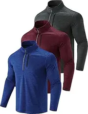 [Liberty Imports] 3-Pack Men’s Quarter-Zip Pullover Lightweight Long Sleeve Athletic Jackets Performance Workout Running Shirts