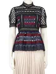 Lace Pattern Short Sleeves Top
