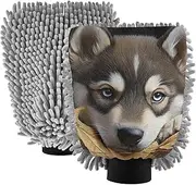 XYMZR Wolf Leaf Cute Absorbent Microfiber Car Wash Mitt, Funny Cute Anime Scratch Free for Cars Cleaning, Home Cleaning Mitts, 2 Pack, 10.24” L x 7.09” W