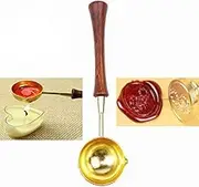 MNYR Vintage Elegant Wooden Handle Copper Wax Sealing Stamp Melting Spoon Gold Finish for Wax Seal Stamp Melting Spoon Lead Ladle Wedding Invitations Mass Making Wax Seal Gift Envelope Seal Spoon