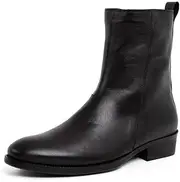 [Generic] Ankle Boot for Men Mid-Calf Boot Slip On StyleGenuine Leather Side Zipper Pointed Toe Outsole Easy Care Men's Leather Shoes