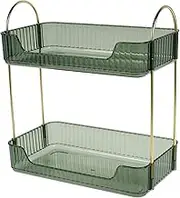 ZLHETWT 2-Tier Bathroom Organizer with Basket High-Capacity PP and Metal Storage Rack for Bathroom Countertop Standing Counter Shelf (Green)