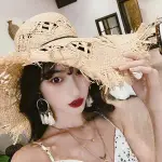 ☼【🛒台灣出貨】👒 韓版毛邊拉菲草帽 INS防曬遮陽帽女 戶外度假 大檐帽 海邊蝴蝶結太陽帽 編織帽 編織 帽