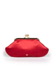 Red Satin Gemstone Clasp Clutch