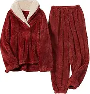 [Yeokou] Women's Fleece Pajamas Sets Fluffy Sleepwear Warm Sherpa Pullover Pants with Pockets