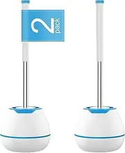 BOOMJOY Toilet Brush and Holder Set 2 Pack, Silicone Bristles Bathroom Cleaning Bowl Brush Kit with Tweezers - Blue