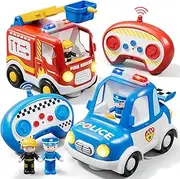 Lehoo Castle Remote Control Car, Toys for 2 Year Old Boy, 2 Pack RC Car Fire Truck Toy & Police Car Toy, Gifts for 2 Year Old Boys with Lights & Music