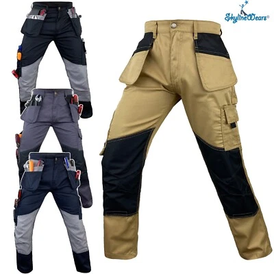 Men Work Cargo Pants Multi-Pocket Workwear with Cordura Reinforcement Trousers